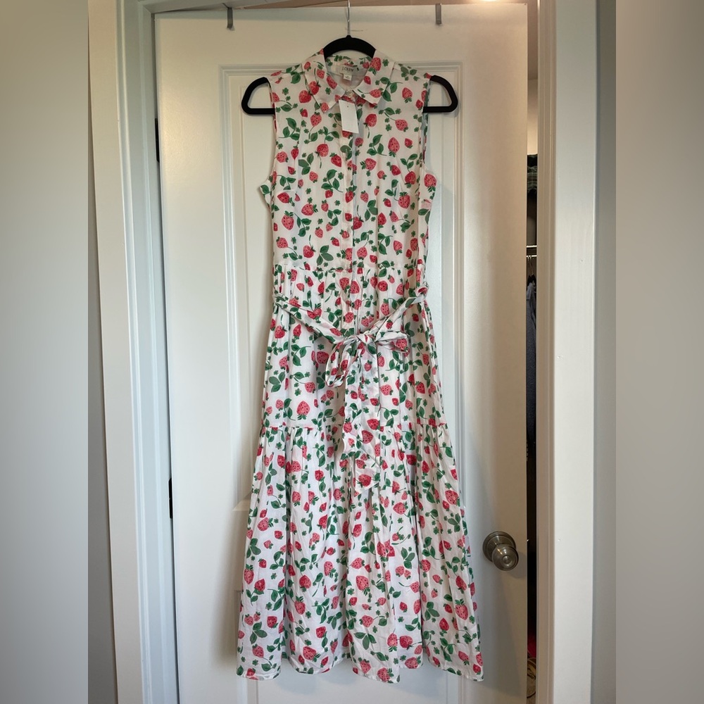 J. Crew NWT White Maxi Dress with Strawberry Pattern